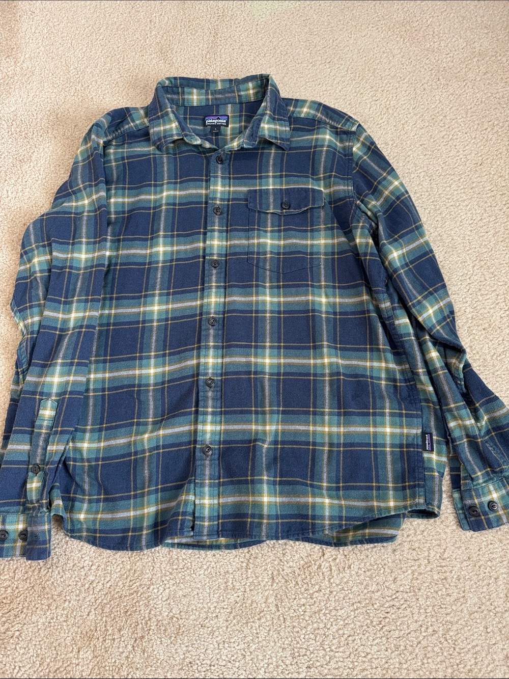 Patagonia Navy, Green & Yellow Plaid Flannel Shirt